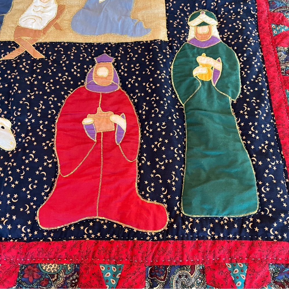 Handmade Nativity Scene Quilt Throw Christmas Holiday Decor Cotton Multicolor - Picture 3 of 12